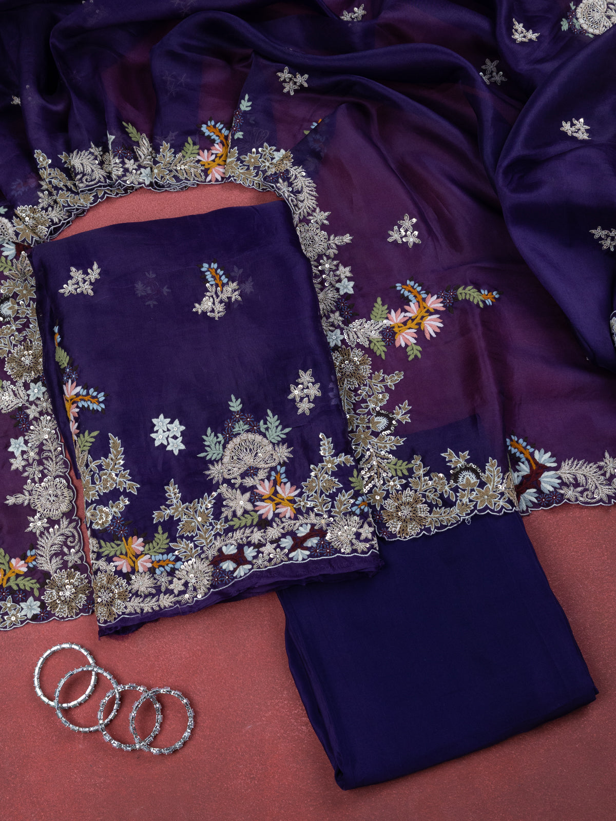 Violet Organza Unstitched Suit