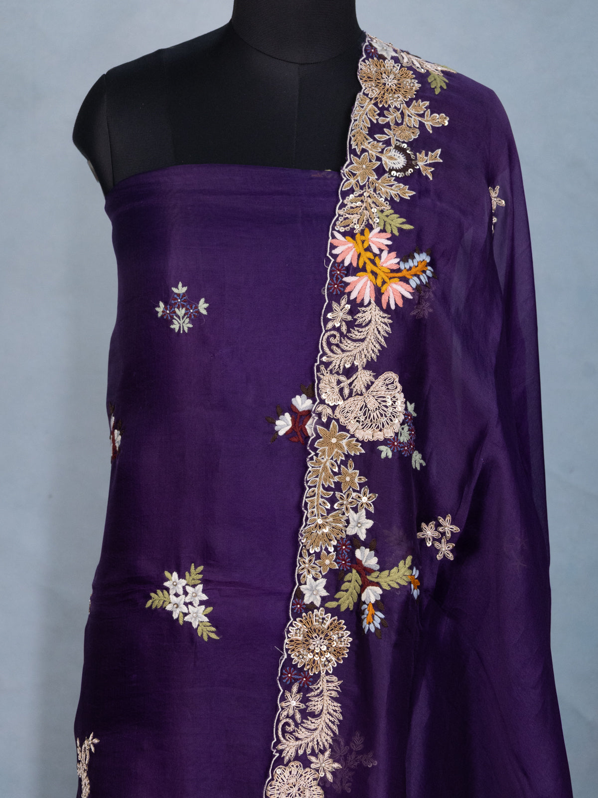 Violet Organza Unstitched Suit