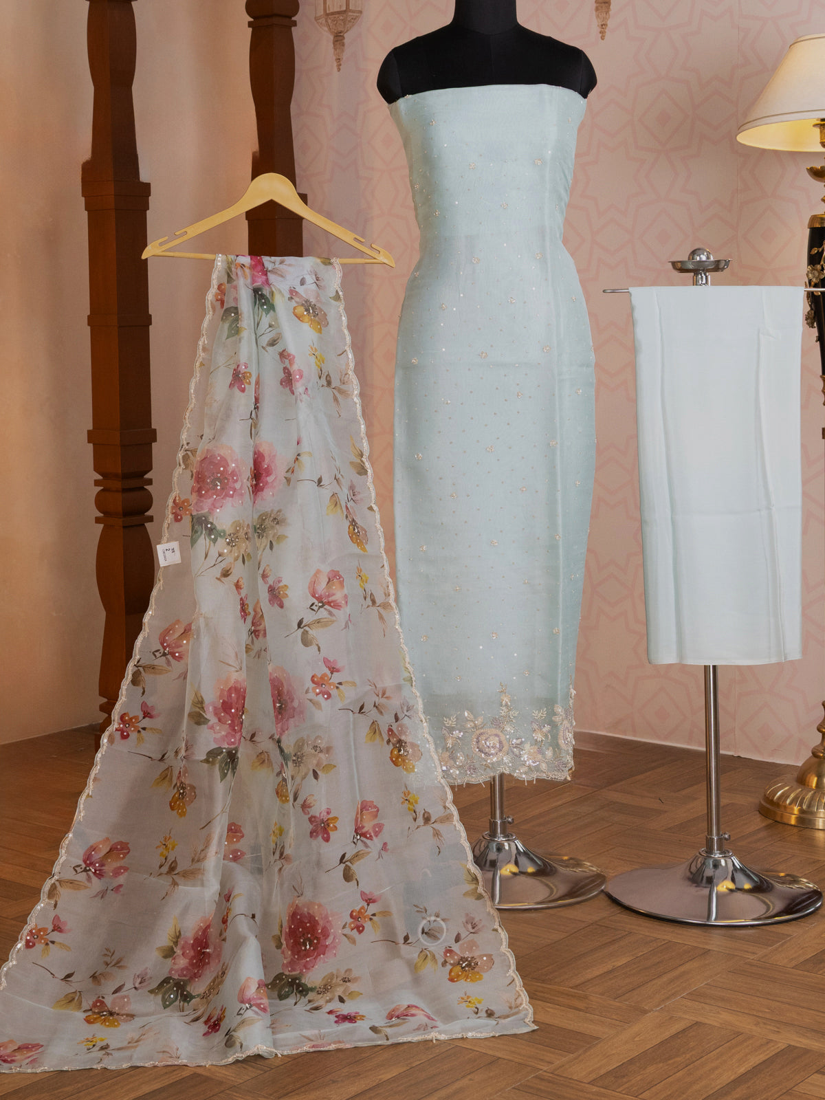 Pastel Blue Tissue Silk Unstitched Suit
