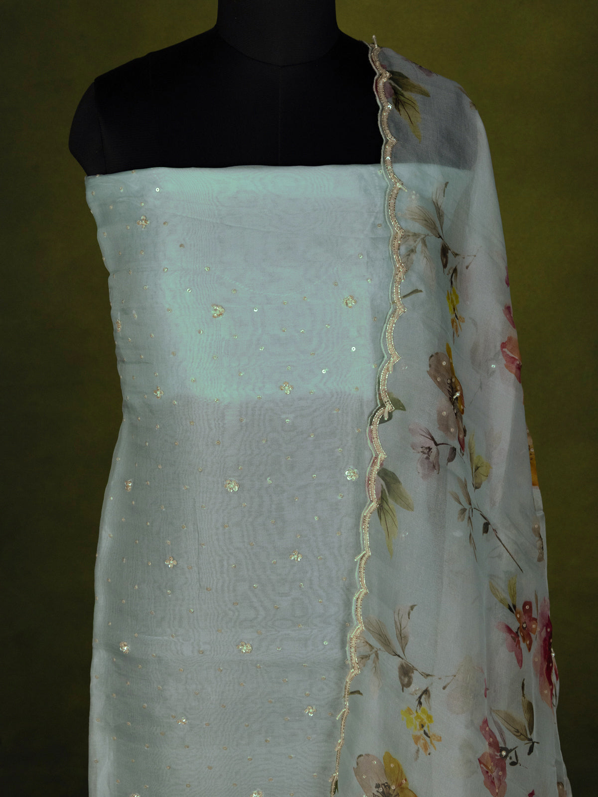 Pastel Blue Tissue Silk Unstitched Suit