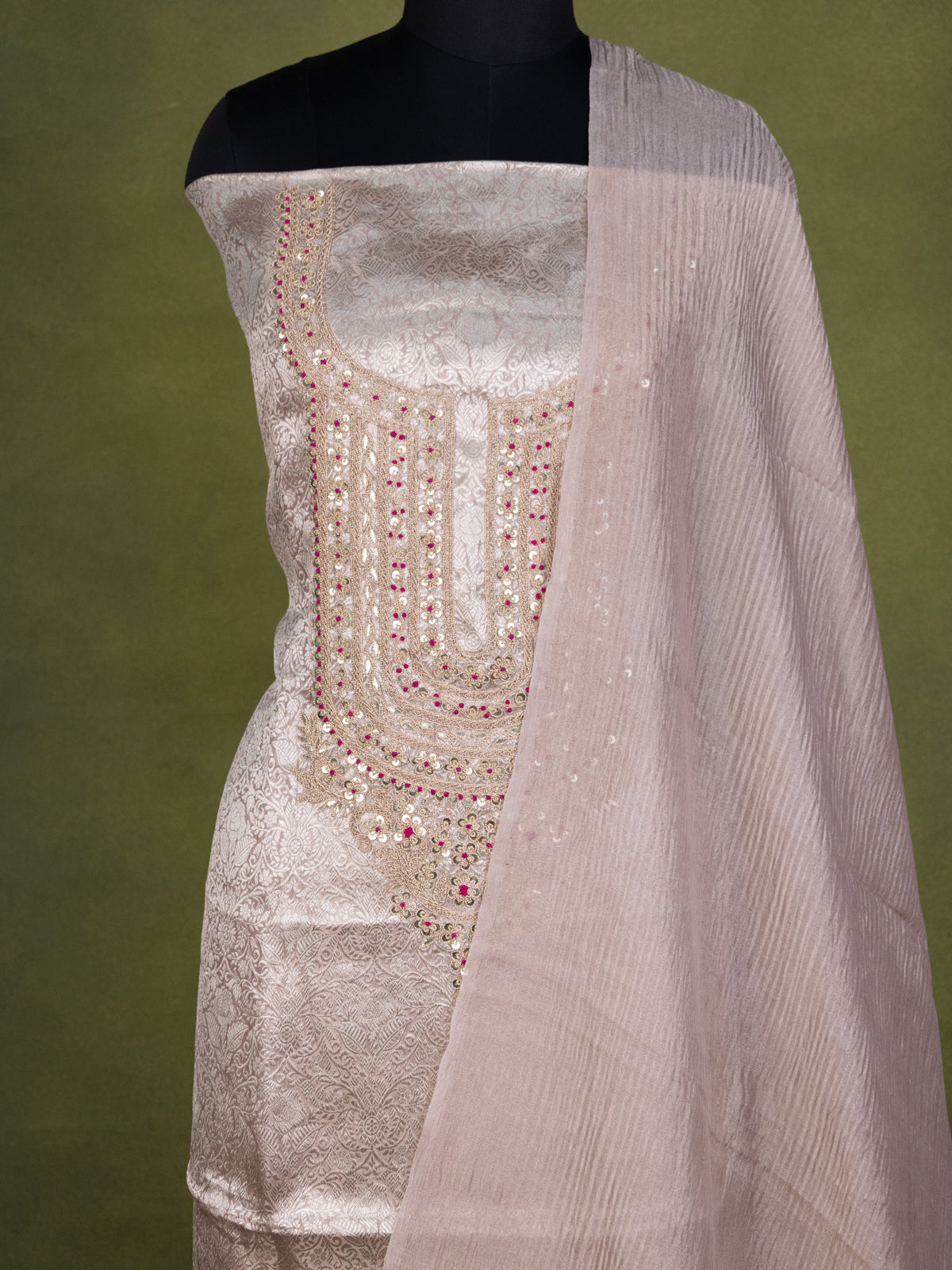 Pastel Pink Tissue Silk Unstitched Suit