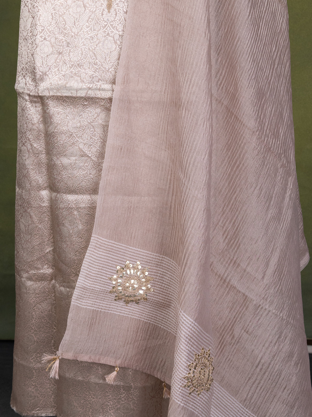 Pastel Pink Tissue Silk Unstitched Suit