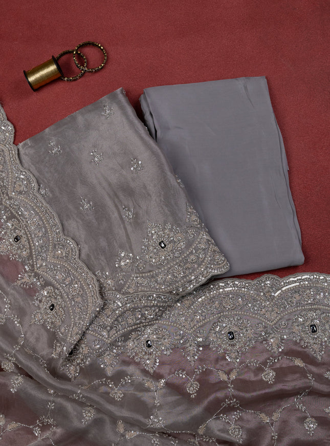Grey Tissue Silk Unstitched Suit
