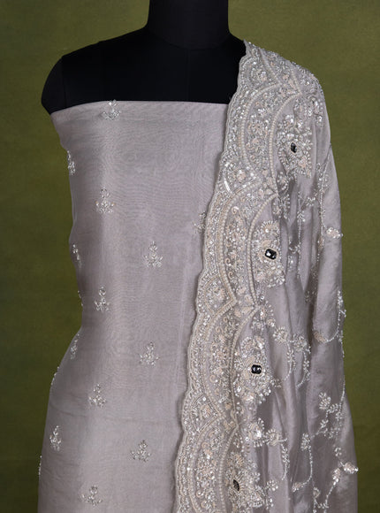 Grey Tissue Silk Unstitched Suit
