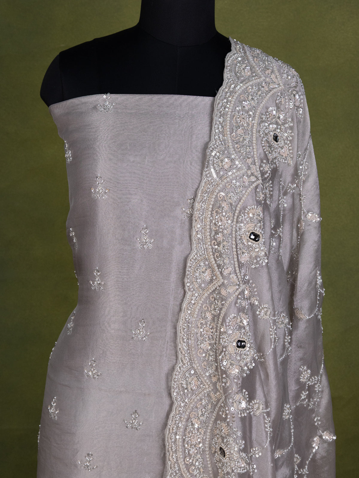 Grey Tissue Silk Unstitched Suit