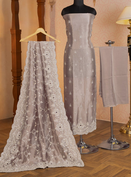 Pastel Brown Tissue Silk Unstitched Suit