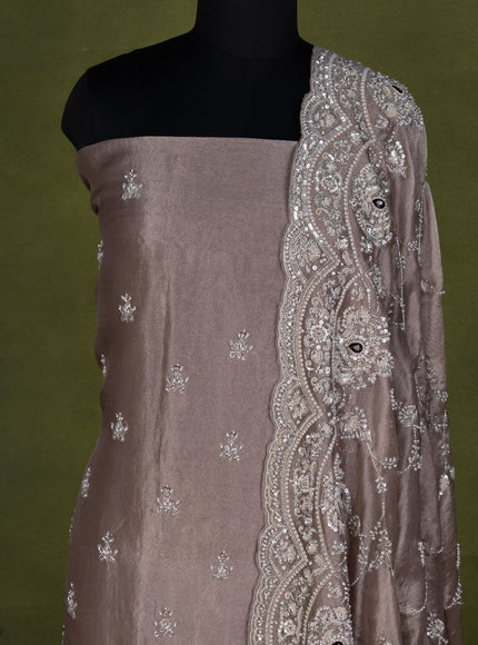 Pastel Brown Tissue Silk Unstitched Suit