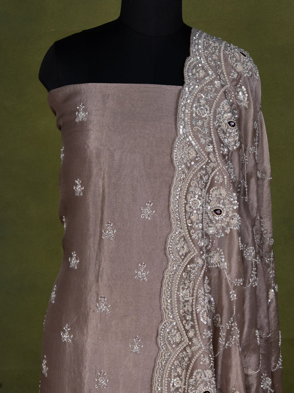 Pastel Brown Tissue Silk Unstitched Suit