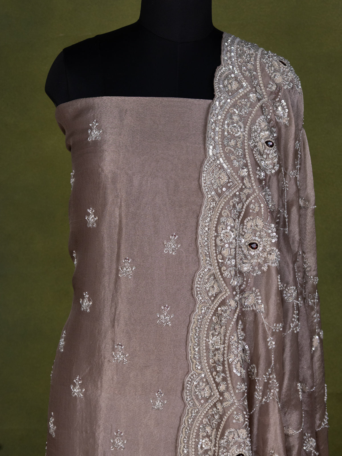 Pastel Brown Tissue Silk Unstitched Suit