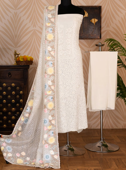 Off-White georgette Unstitched Suit with Chikankari Work