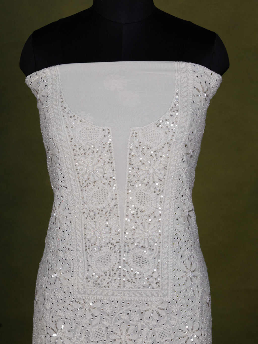 Off-White georgette Unstitched Suit with Chikankari Work