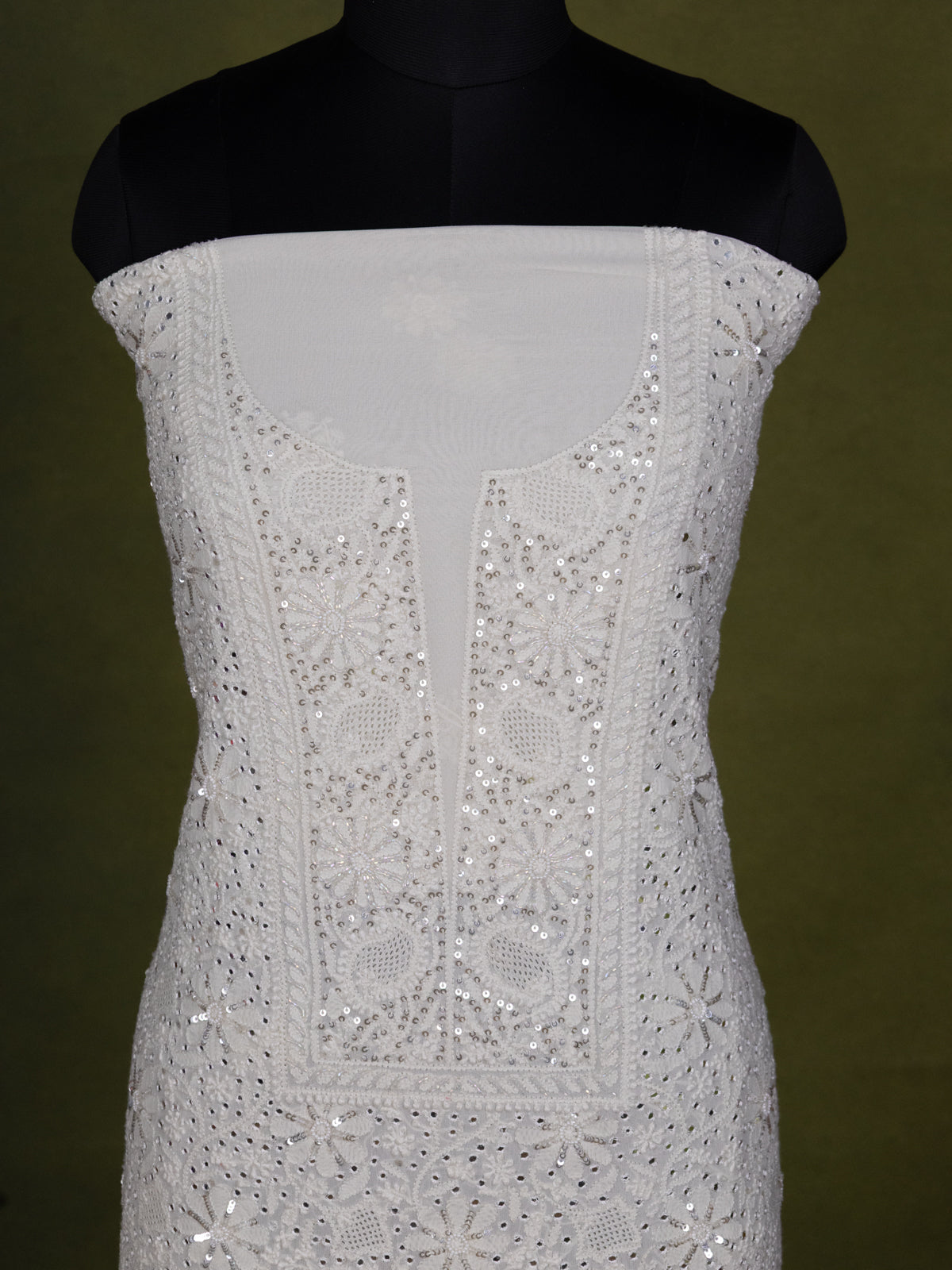 Off-White georgette Unstitched Suit with Chikankari Work