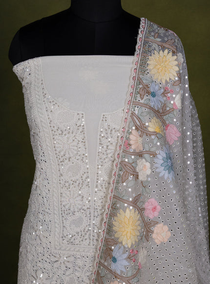 Off-White georgette Unstitched Suit with Chikankari Work