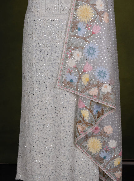 Off-White georgette Unstitched Suit with Chikankari Work
