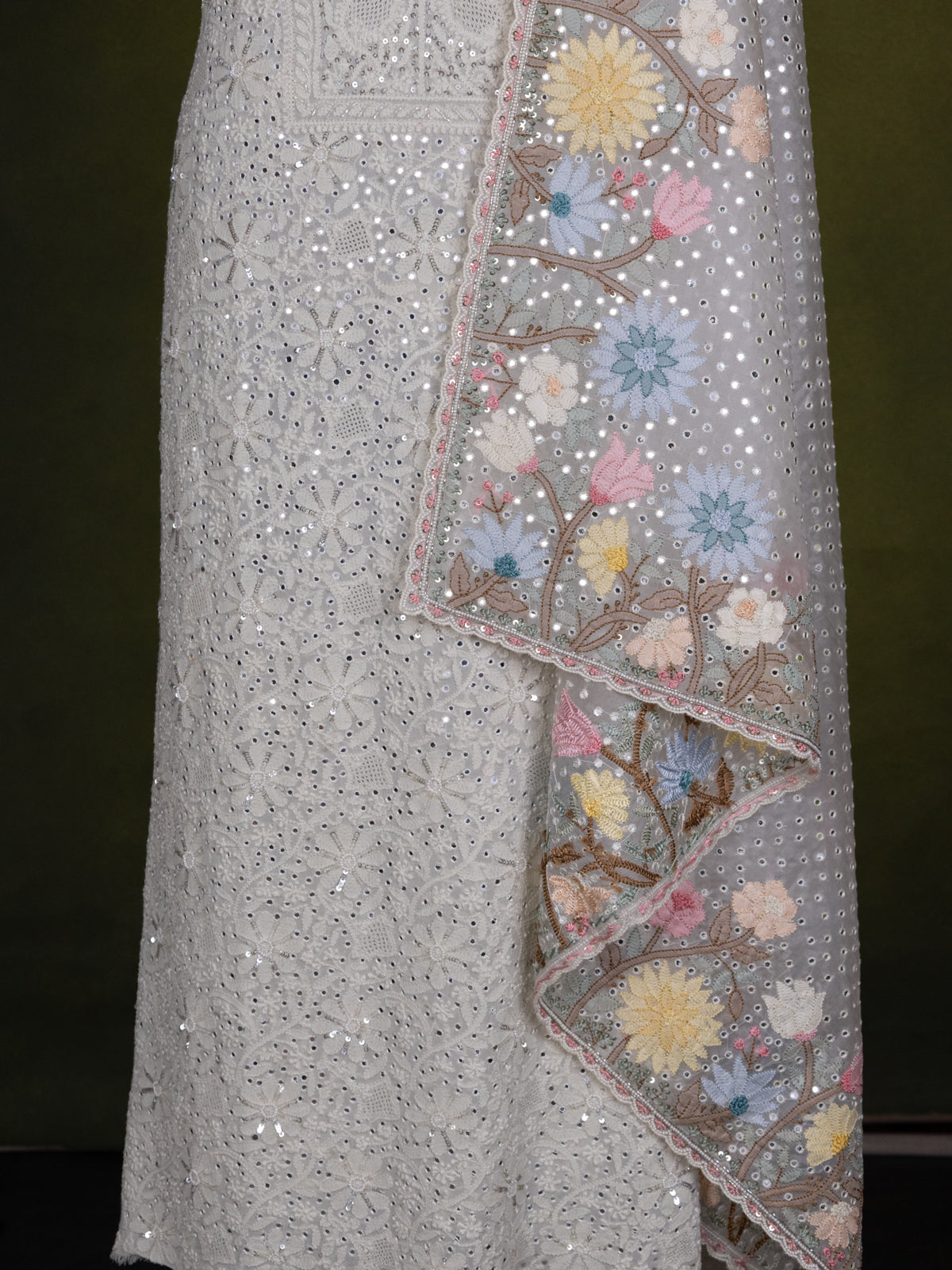 Off-White georgette Unstitched Suit with Chikankari Work
