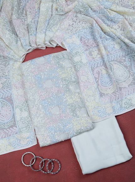 Off-White Georgette Unstitched Suit with Chikankari Work