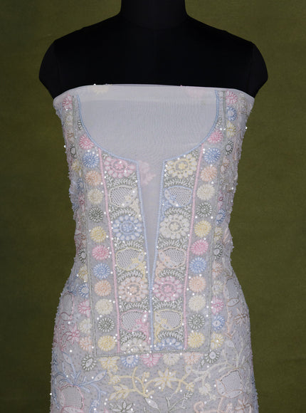 Off-White Georgette Unstitched Suit with Chikankari Work