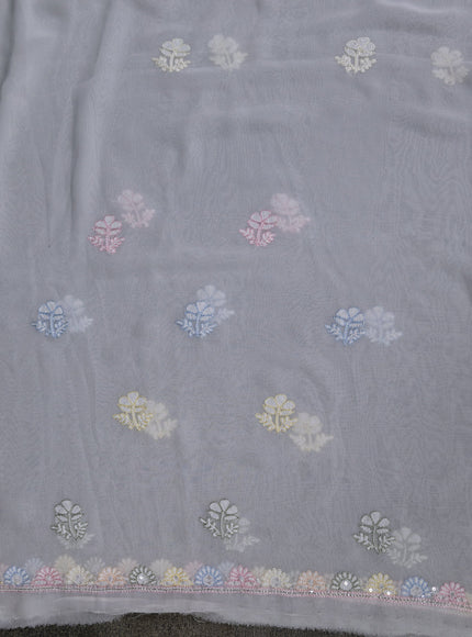 Off-White Georgette Unstitched Suit with Chikankari Work