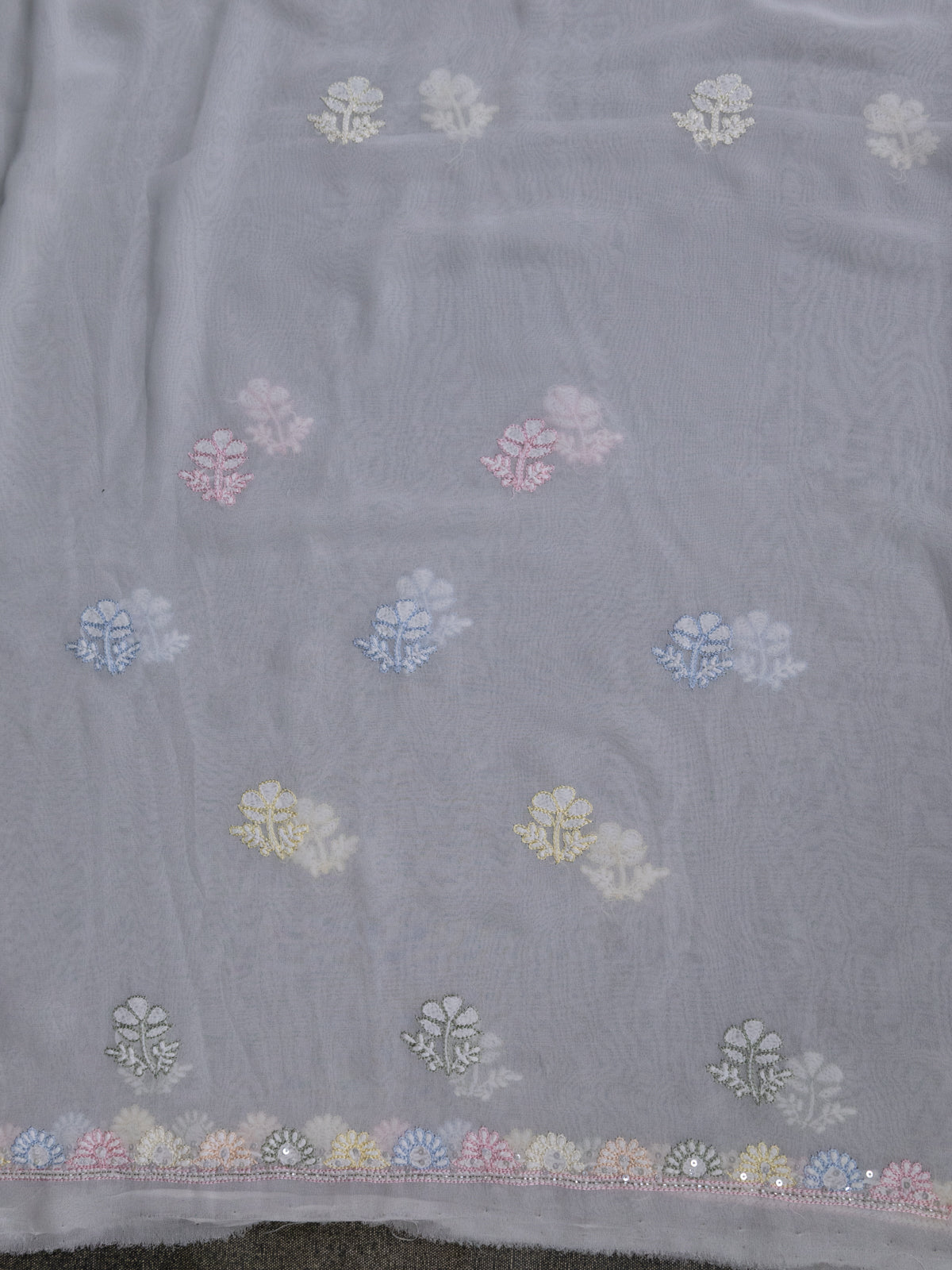 Off-White Georgette Unstitched Suit with Chikankari Work