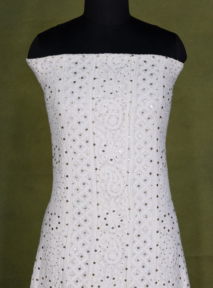 Off-White Georgette Unstitched Suit with Chikankari Work