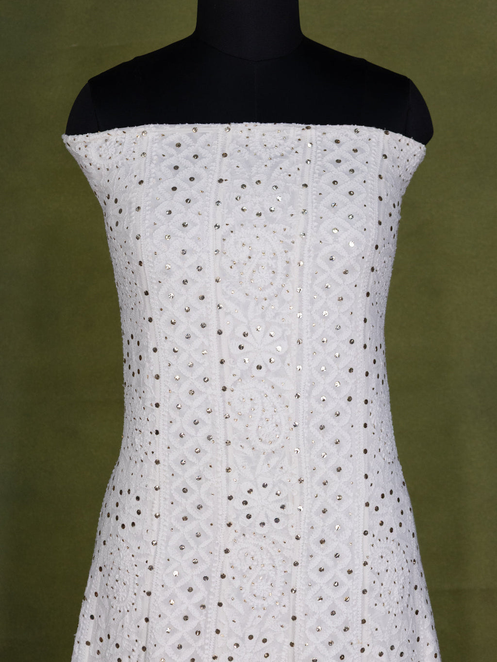 Off-White Georgette Unstitched Suit with Chikankari Work