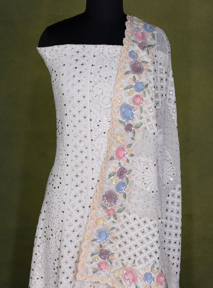 Off-White Georgette Unstitched Suit with Chikankari Work
