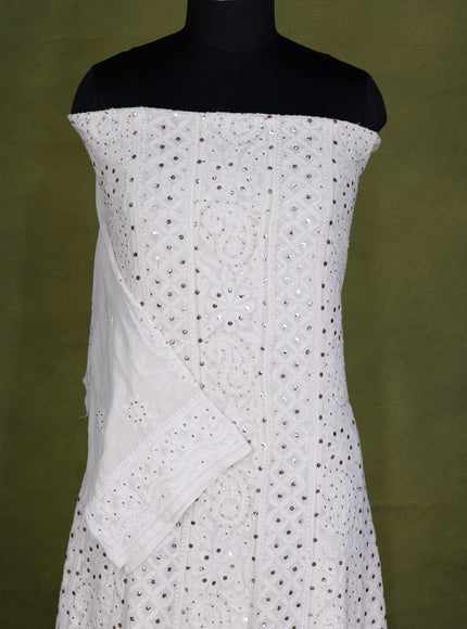 Off-White Georgette Unstitched Suit with Chikankari Work