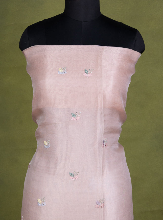 Peach Pink Tissue Silk Unstitched Suit