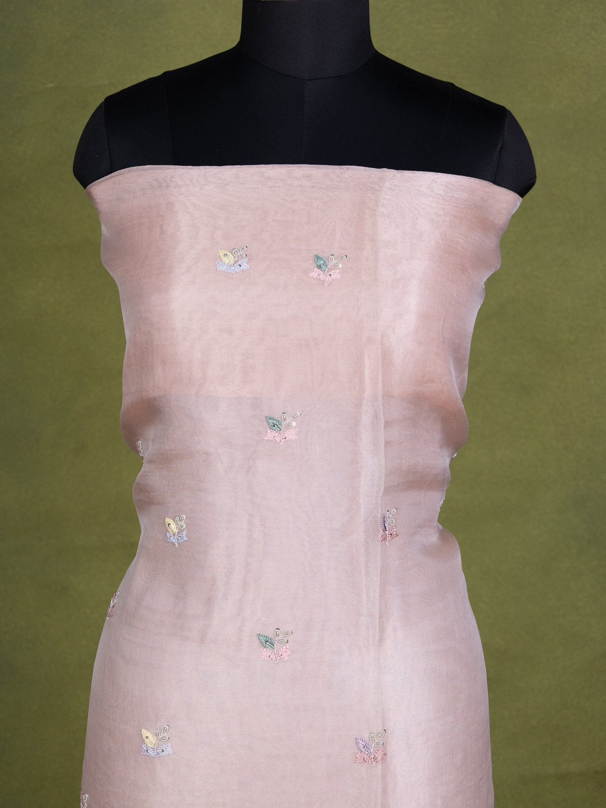 Peach Pink Tissue Silk Unstitched Suit