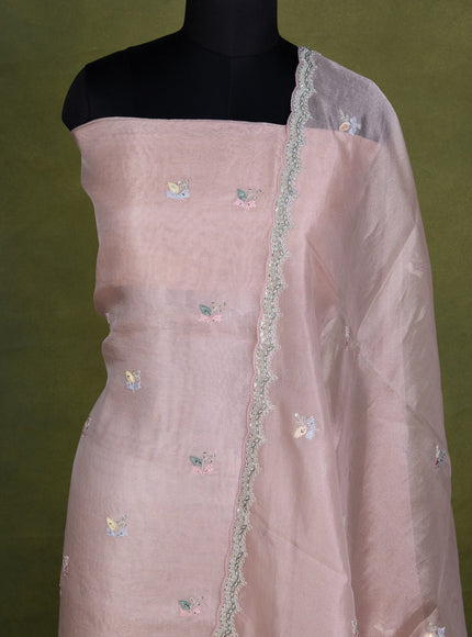 Peach Pink Tissue Silk Unstitched Suit