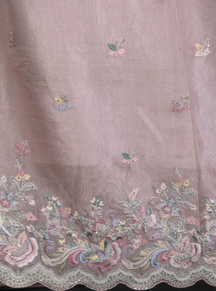 Peach Pink Tissue Silk Unstitched Suit