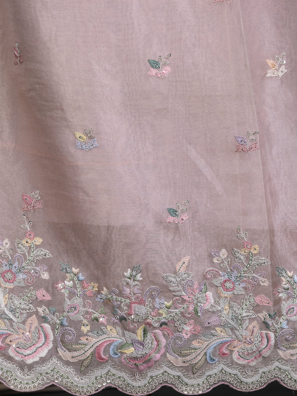 Peach Pink Tissue Silk Unstitched Suit