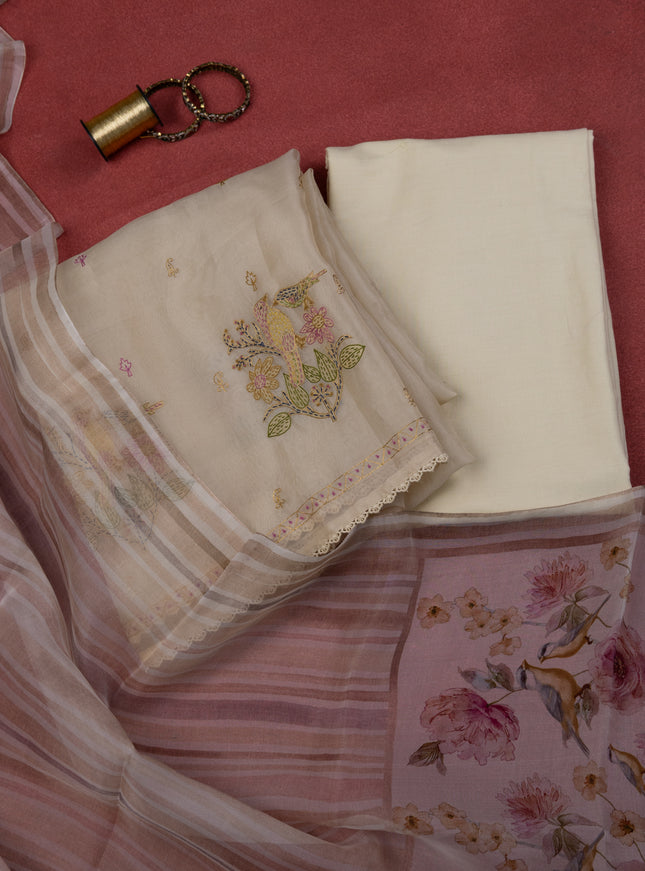 Cream Organza Unstitched Suit