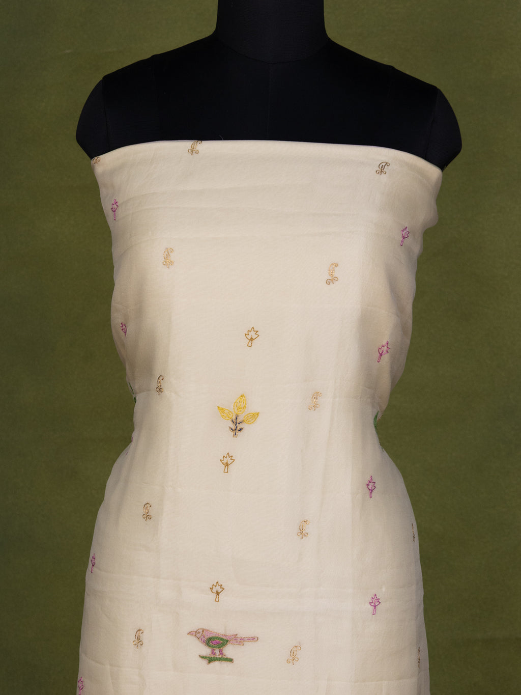 Cream Organza Unstitched Suit
