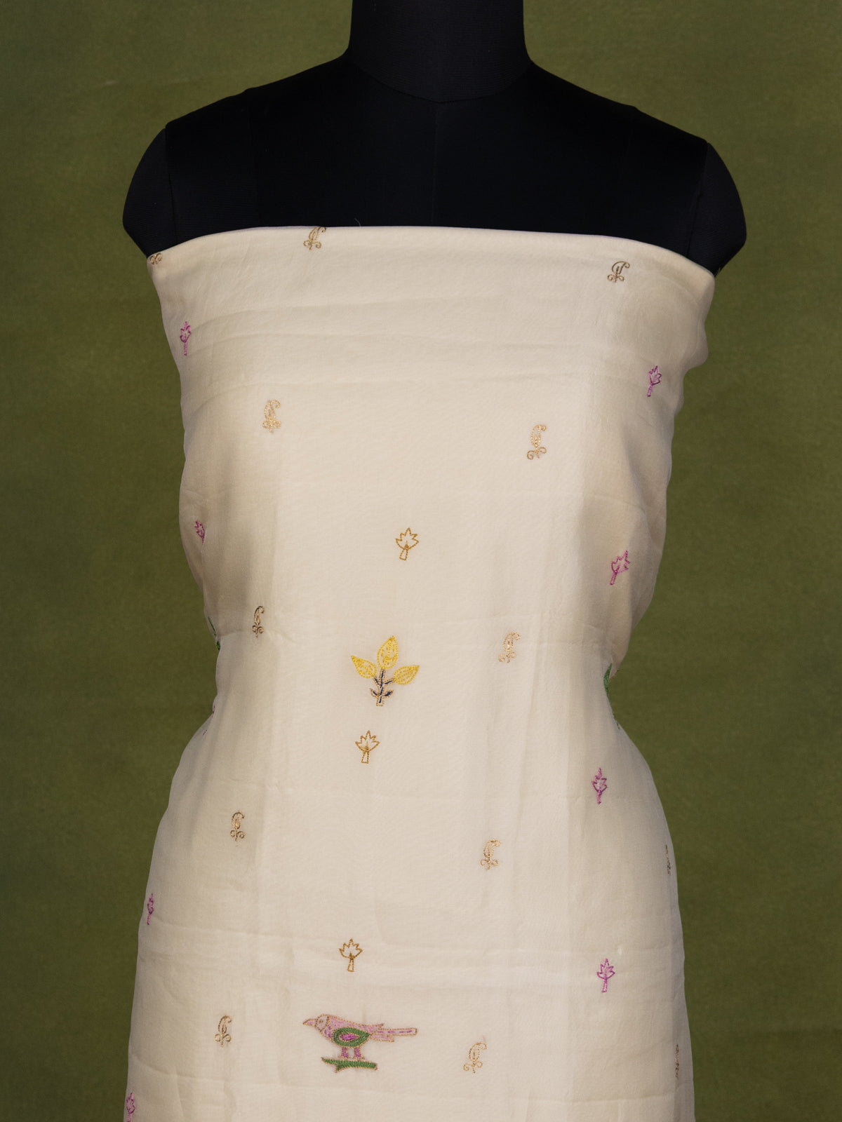 Cream Organza Unstitched Suit