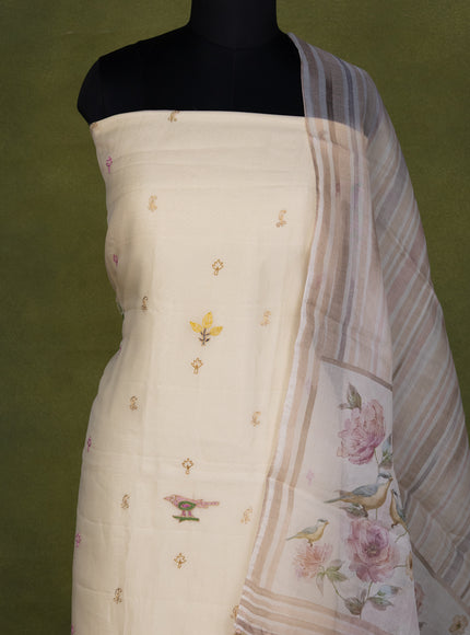 Cream Organza Unstitched Suit