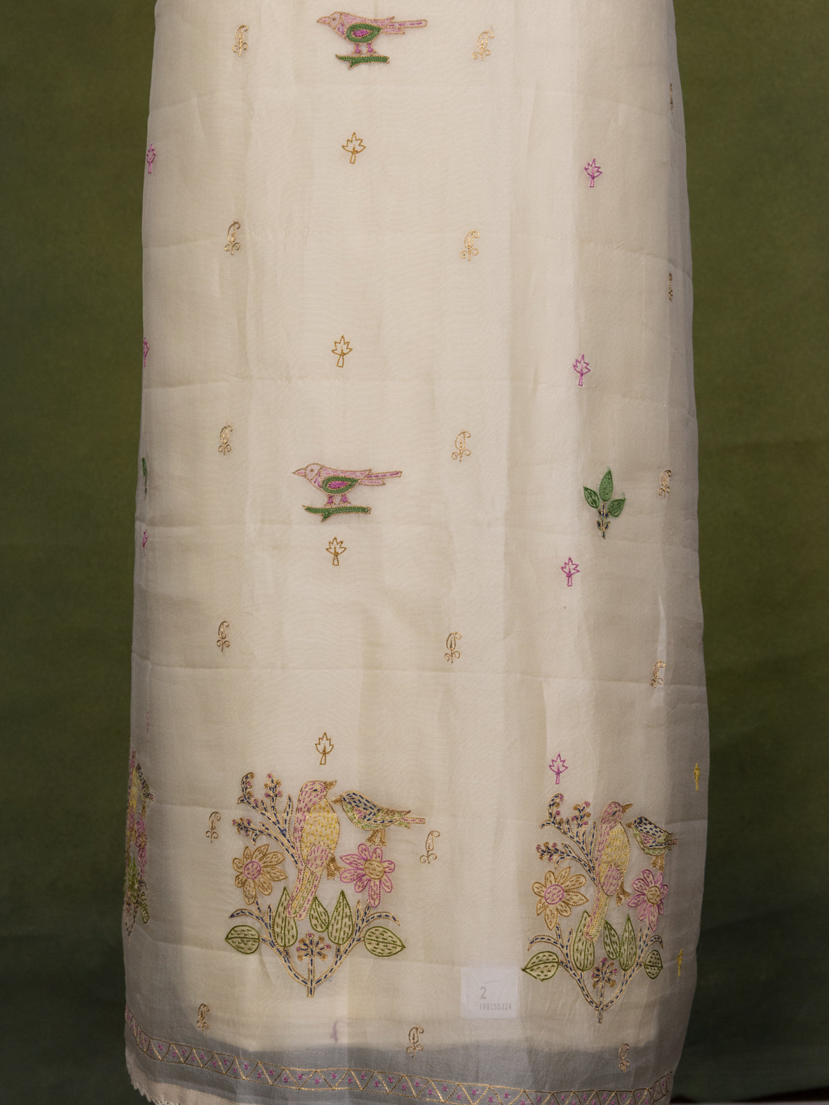 Cream Organza Unstitched Suit