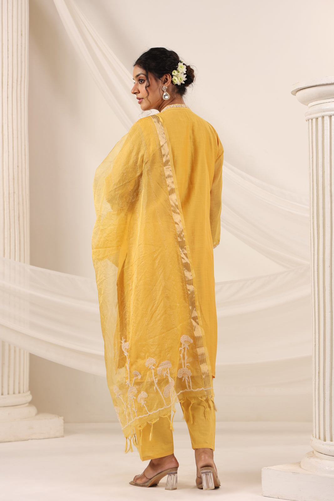 Mustard Yellow Chanderi Embroided Salwar Suit With Dupatta
