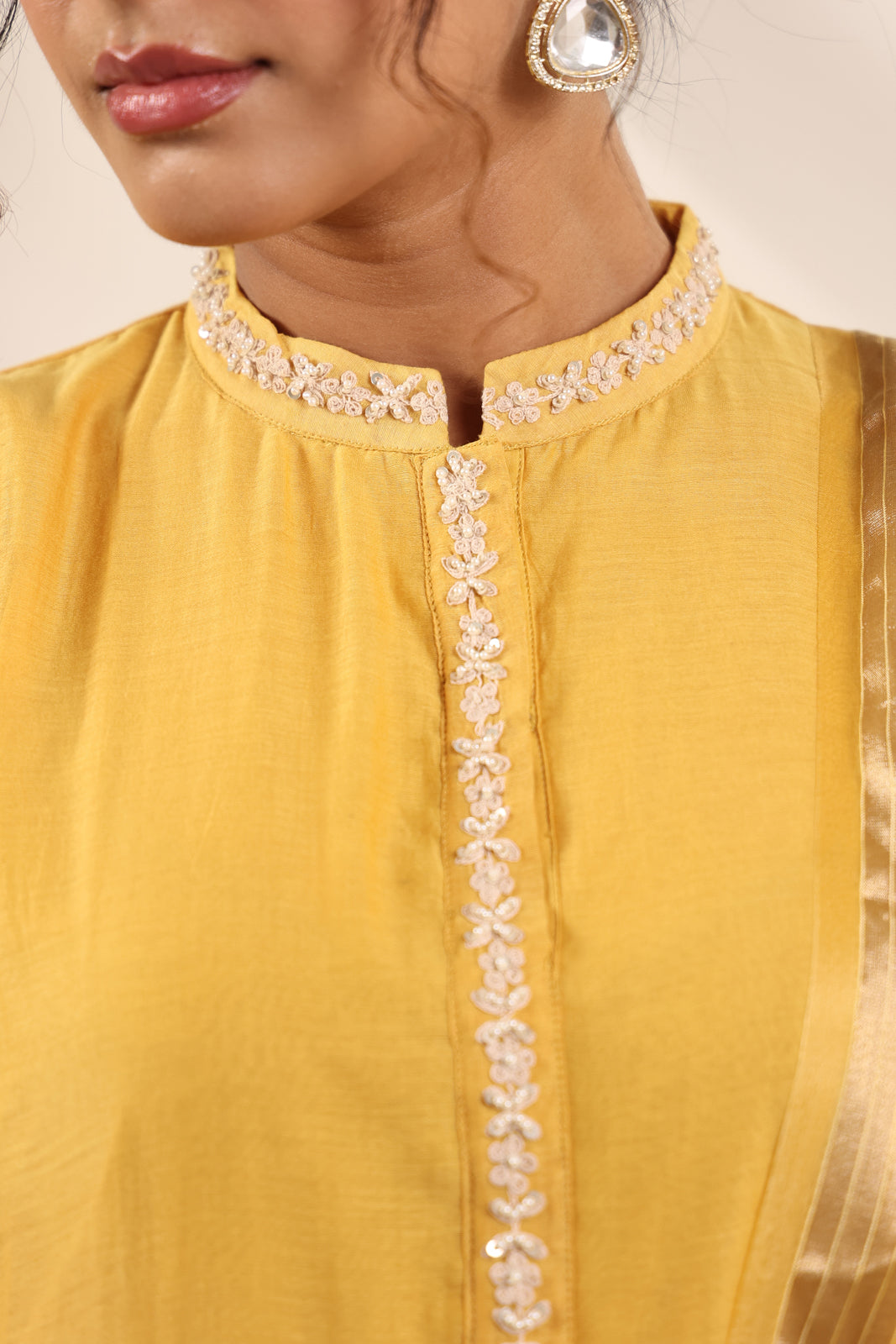 Mustard Yellow Chanderi Embroided Salwar Suit With Dupatta