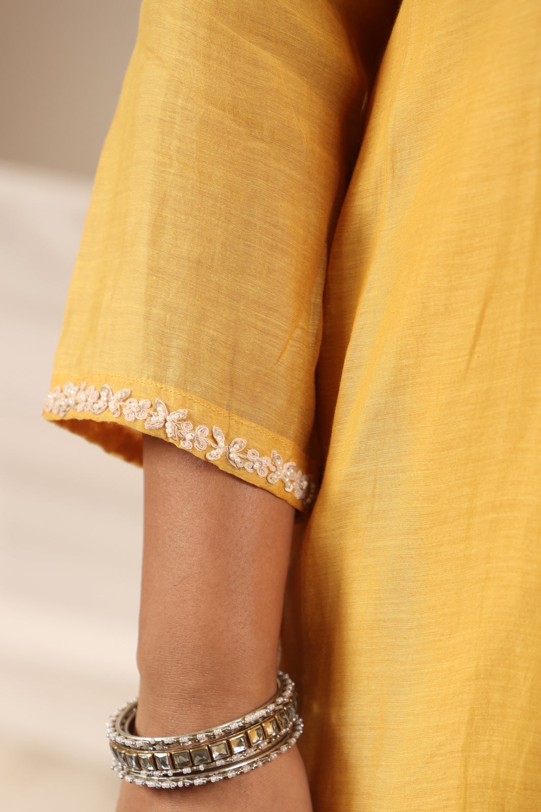 Mustard Yellow Chanderi Embroided Salwar Suit With Dupatta