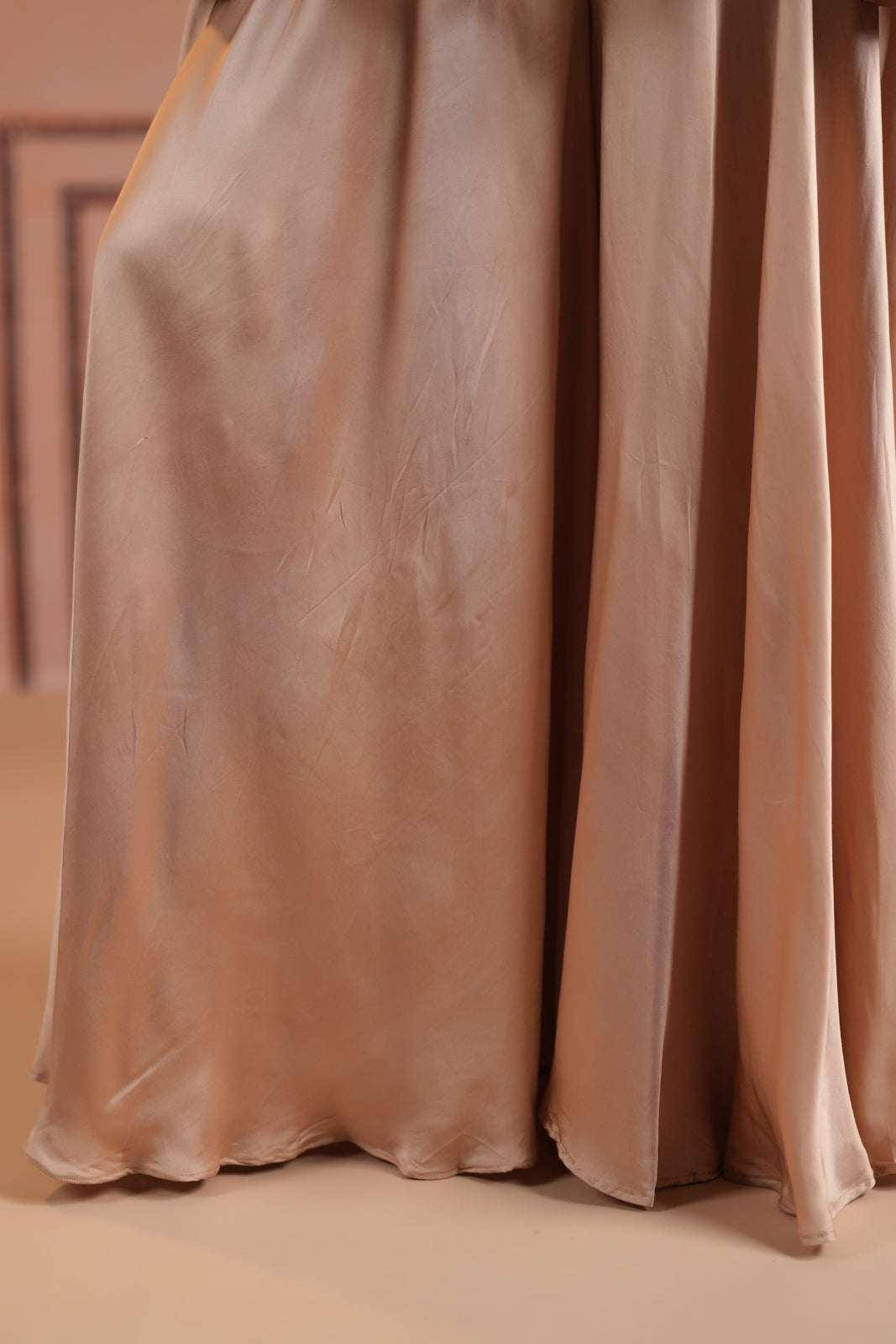 Beige Crepe Indo Western Outfit With Printed Crop Top And Collared Shirt Sharara Pant