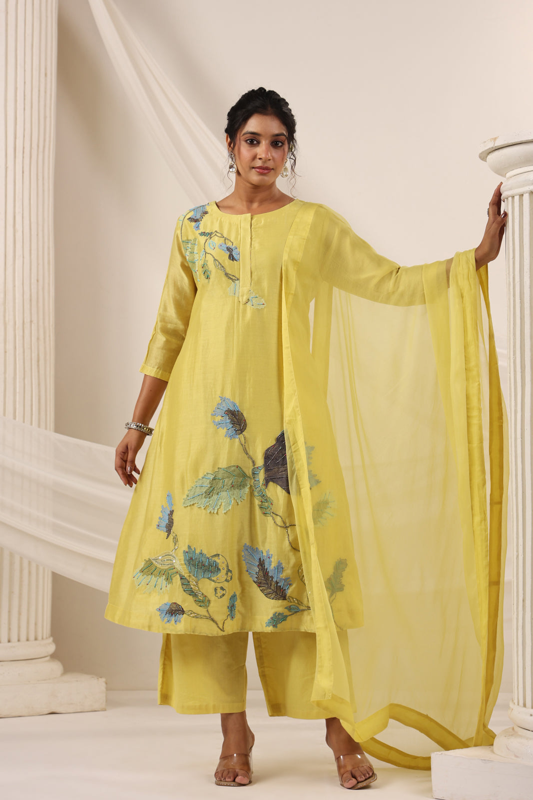 Yellow Chanderi Salwar Suit & Matching Pant And Dupatta.