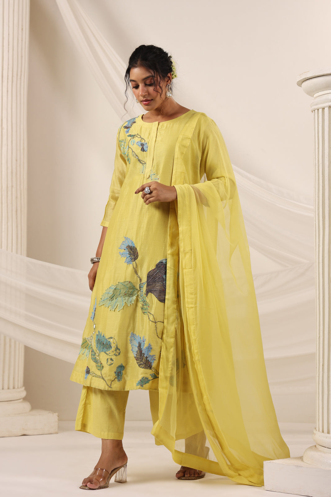 Yellow Chanderi Salwar Suit & Matching Pant And Dupatta.