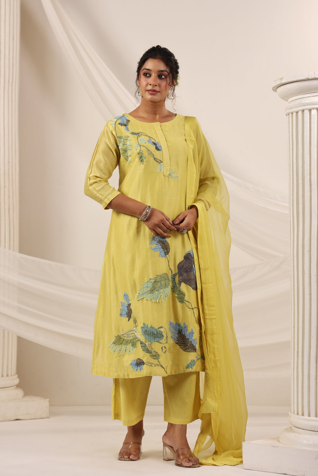 Yellow Chanderi Salwar Suit & Matching Pant And Dupatta.