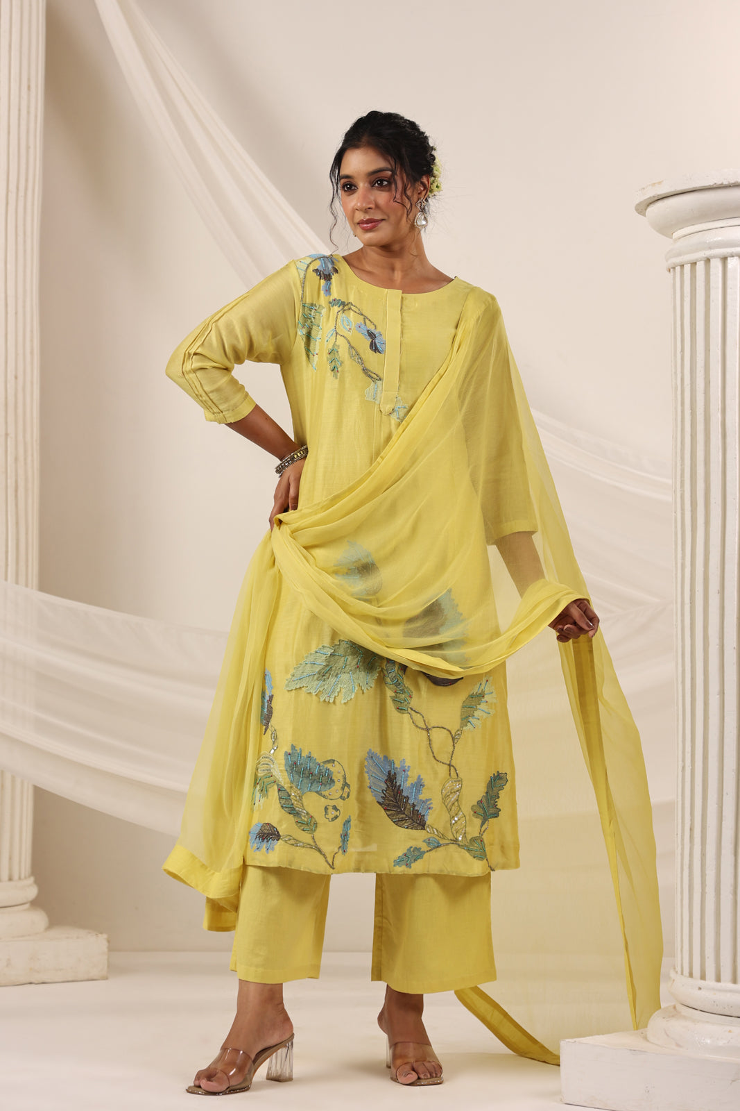 Yellow Chanderi Salwar Suit & Matching Pant And Dupatta.