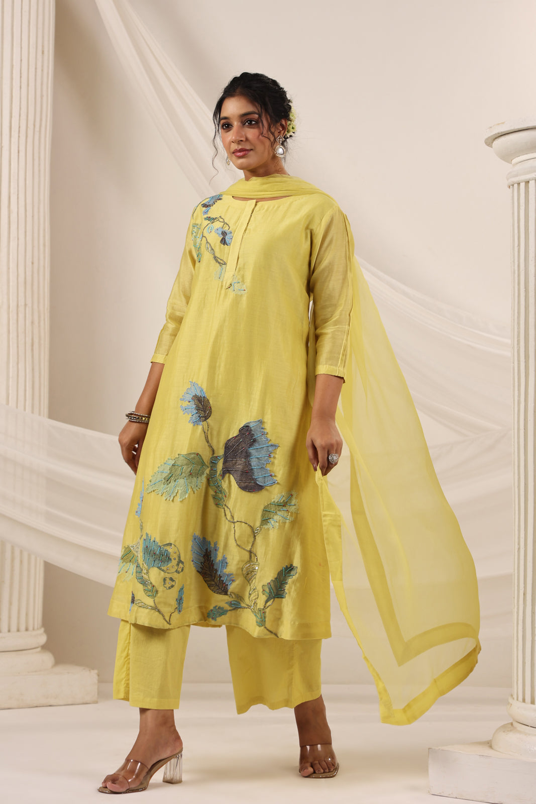 Yellow Chanderi Salwar Suit & Matching Pant And Dupatta.