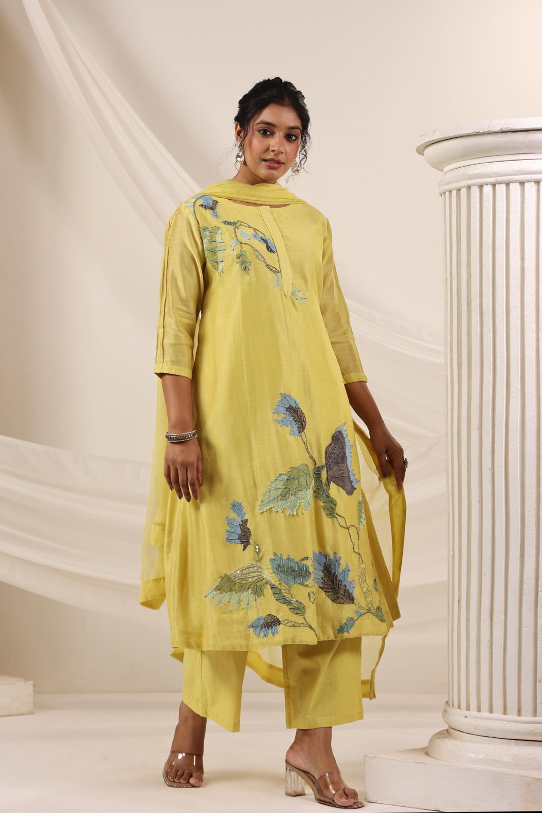 Yellow Chanderi Salwar Suit & Matching Pant And Dupatta.