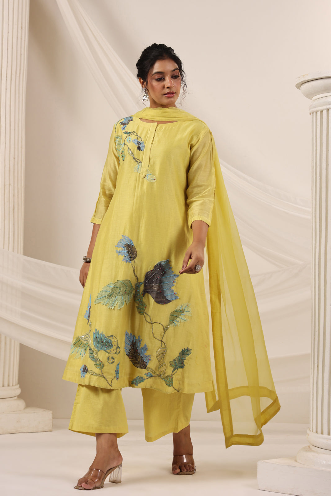 Yellow Chanderi Salwar Suit & Matching Pant And Dupatta.
