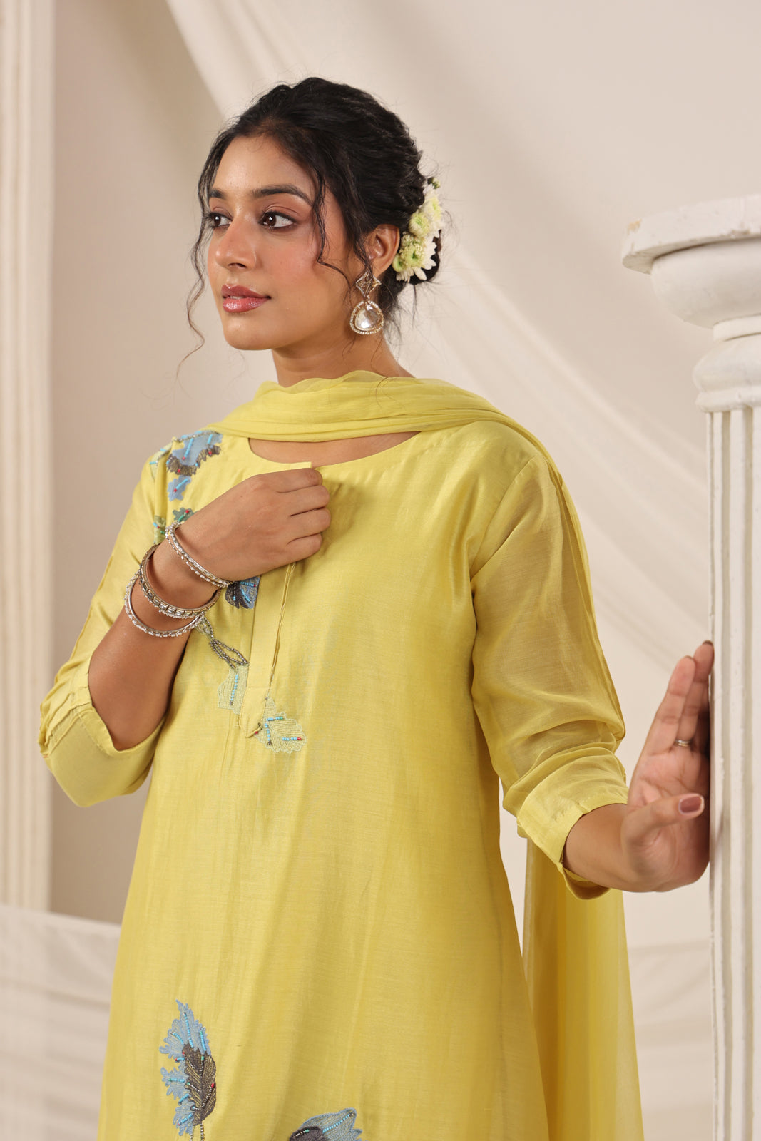 Yellow Chanderi Salwar Suit & Matching Pant And Dupatta.