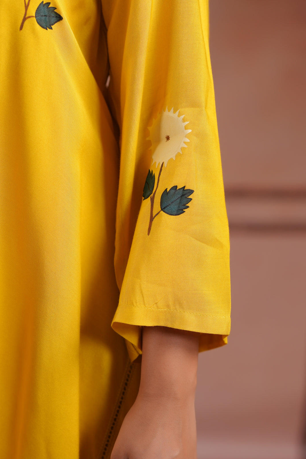 Mustard Yellow Crepe Anarkali Top With Floral Motif And Straight Cut Pant